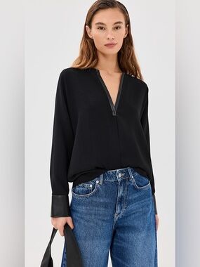Vince | Leather Trim Dolman Sleeve Blouse NWT!!